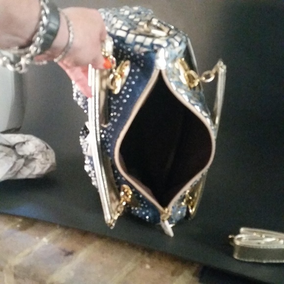 ☆Last One☆ Bling Denim/Gold Faux Lthr Bag NWT - Picture 5 of 7